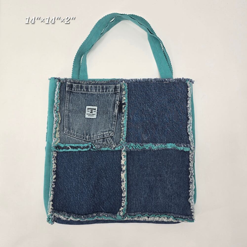 Handmade Y2K Joe's Caribbean Denim Patchwork Tote Bag – Upcycled Jean Squares